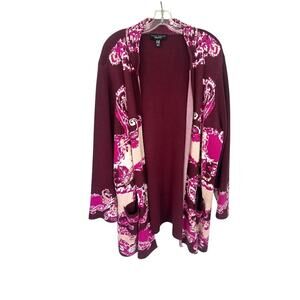 SUSAN GRAVER Sweater Cardigan Plus 3XL Colorful Longline Jacquard Artsy Mature